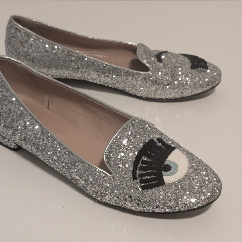 Chiara Ferragni Silver Glitter Loafers - Picture 2 of 4